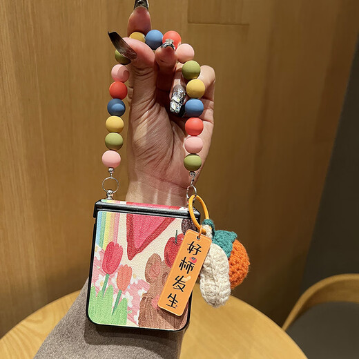 Suxia Yang Mi's same good persimmons are suitable for Samsung ZFlip4 mobile phone case folding screen tomato Galaxy ZFlip3 leather W23 new cute protective case hand-proof against falling Good persimmons + portable Samsung Galaxy Z Flip5