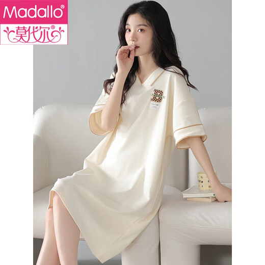 Modal nightgown women's summer pajamas 2025 new V-neck summer dress pure cotton 100 cotton home clothing YQ702 with chest pad L (165)