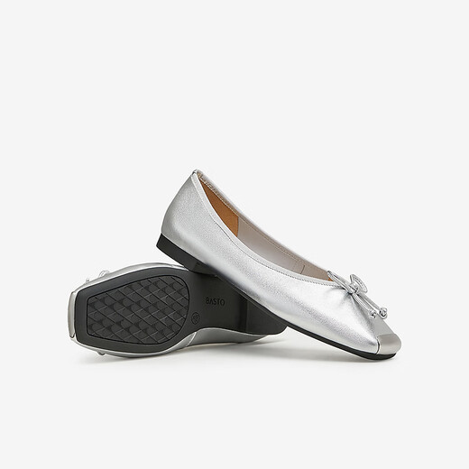 Meilleur 24 Automne Fashion Bow Square Head Light Mouth Chaussures célibataires pour femmes A4502CQ4 Silver 36
