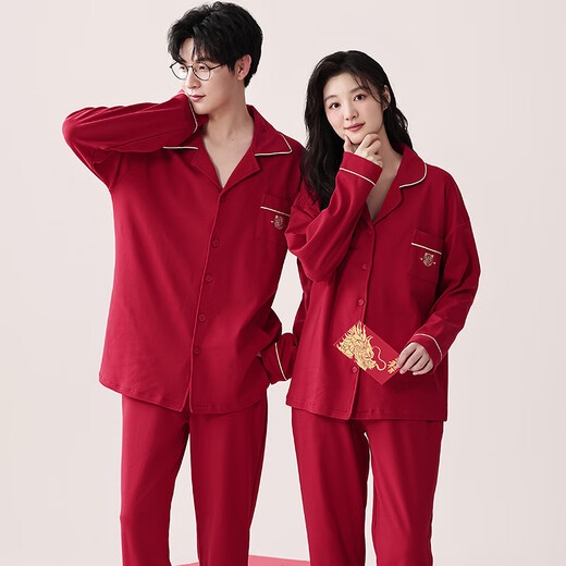 Cat couple pyjamas femmes se marier en coton pur coton printanière et style d'automne à manches longues Année de zodiaque rouge peut être porté à l'extérieur