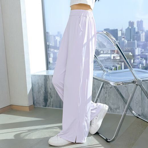 艾卡诺 I.KARNOW女童裤子夏薄款儿童夏季新款冰丝防晒裤女孩夏装防蚊阔腿裤中大童 15092紫色+9889白色 130
