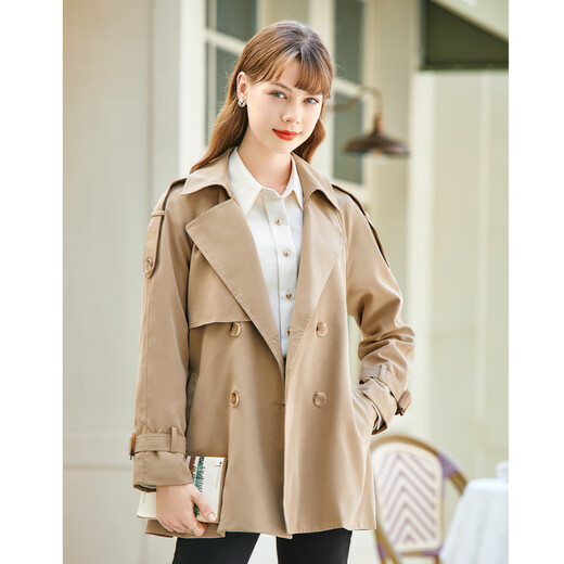 Betu betu betu women's spring and autumn British style khaki spring and autumn temperament windbreaker jacket 2201T36 Khaki L