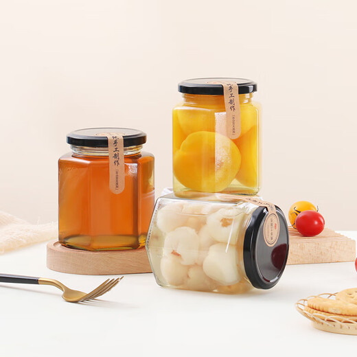 Baijie glass sealed jar honey bottle can be steamed glass bottle storage jar bird's nest sub-bottling bottle 500ml*6 pickled Laba garlic