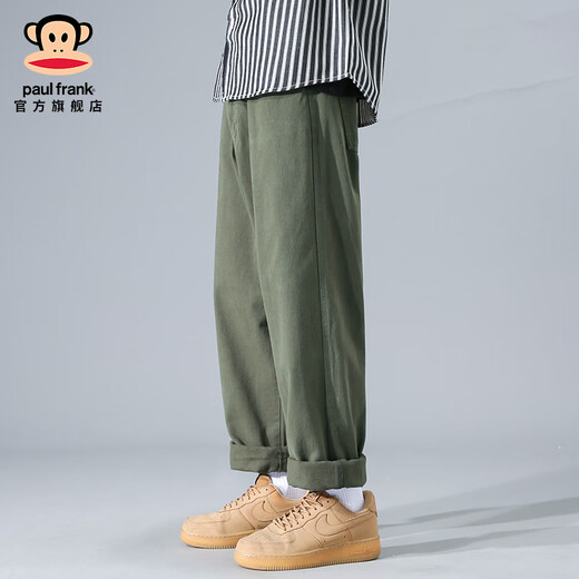 大嘴猴（paul frank）纯棉休闲裤男秋季新款潮牌宽松直筒男裤新款百搭裤子美式潮流长裤 9215H军绿色【官方正品】 M【建议90-110斤】