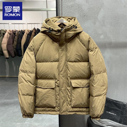 ROMON autumn and winter hooded cotton jacket for men, short, fashionable, loose, casual, solid color, cold-proof, warm and thickened jacket, trendy, black, high quality, XL 135-155Jin Jin is equal to 0.5 kg