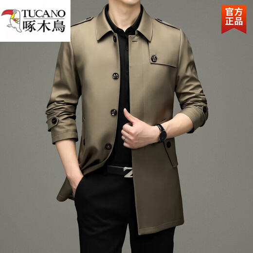 Woodpecker windbreaker men's jacket men's 2026 new middle-aged and elderly casual jacket spring and autumn loose large size medium and long style F2011 Khaki XL 180