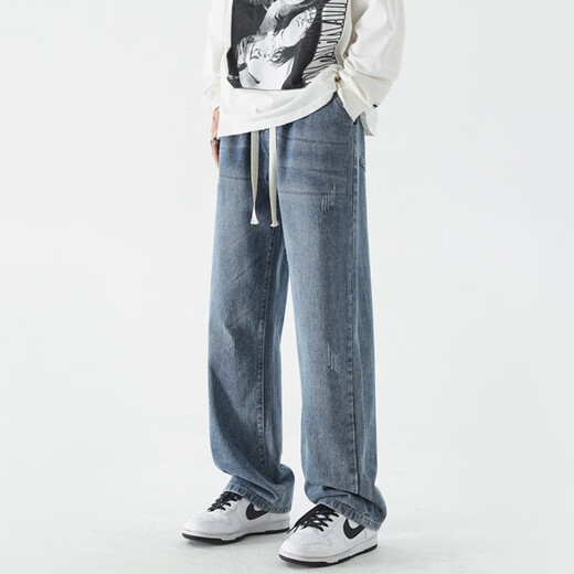 
FOG SKY jeans men's summer trendy high street straight-leg pants men's American retro loose wide-leg casual pants SS-506 black gray XL (recommended 130-155 Jin [Jin equals 0.5 kg])