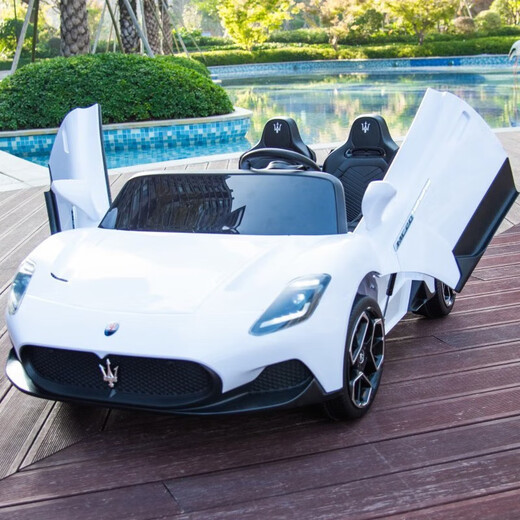 Yijing Maserati two-seat baby electric car four-wheel remote control swing car can sit adults and children baby toys four-wheel drive white + soft wheels + 12V14 battery leather seat + remote control