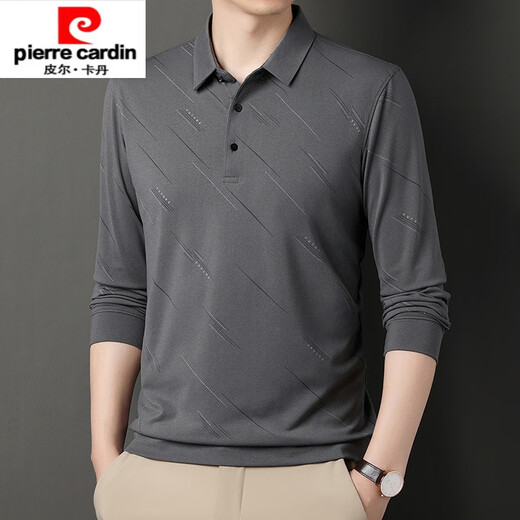 Pier Cardin high-end pure cotton long-sleeved T-shirt for men middle-aged mercerized cotton sweatshirt for men lapel thin loose T-shirt for men dad spring suit 826 Navy 165/105/M (100-120Jin [Jin equals 0.5 kg])