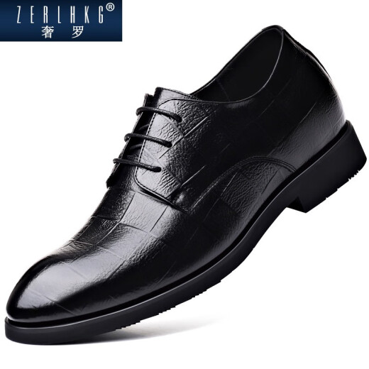 ZERLHKG men's inner height-increasing leather shoes men's genuine leather 8cm cowhide business formal shoes increased groom's wedding shoes 6cm suit shoes black increased 3cm40