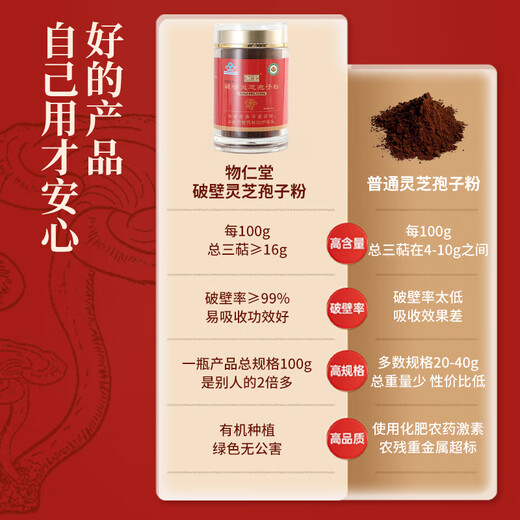 物仁堂物仁堂破壁灵芝孢子粉 [三萜≥16%] 有机蓝帽双认证中老年营养品 100g/一瓶