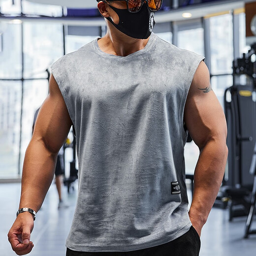 Lutielang sleeveless sports T-shirt fitness vest muscle training men's loose running vest quick-drying elastic breathable moonlight gray L
