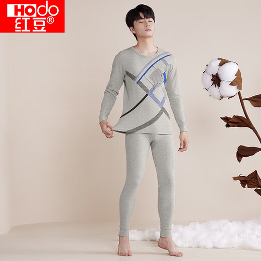 Hongdou Underwear Men's Pure Cotton Autumn Clothes and Autumn Pants Set Pure Cotton Printed Thin Cotton Sweater Cotton Pants Light Linen
