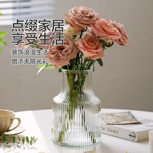 Flower vase, flower arrangement, water-raised glass, high-looking handmade large-diameter vase, living room and bedroom decoration, big belly vase 2 pack (one pattern each)