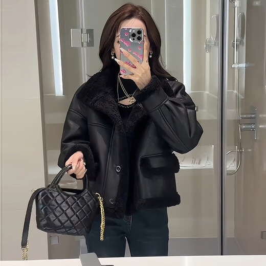 Pier Cardan Fur Integrated Lamb Plush Толстое пальто для женщин 2025 Осень и Зимняя Новая Шорт Кожаная куртка Maillard Brown L [Предлагается 119-129JIN [JIN равно 0,5 кг]]]]