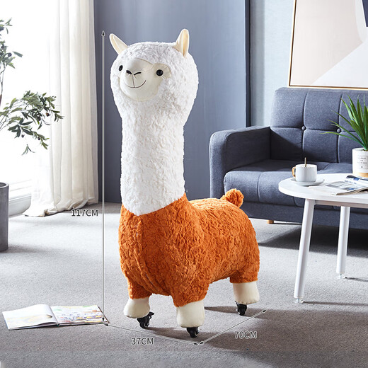 Mantenga linda alpaca montura muñeca taburete asiento animal muñeca con ruedas regalo de cumpleaños de juguete de lujos de lujo para mujeres para mujeres con estilo de polea de naranja desgarrable 1.12m