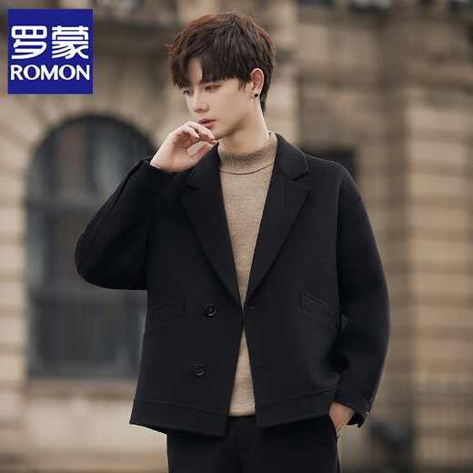 Romon Blazer de lana de lana de doble cara para hombres estilo coreano Negocio de alta gama Invierno engrosado de lana corta gris M