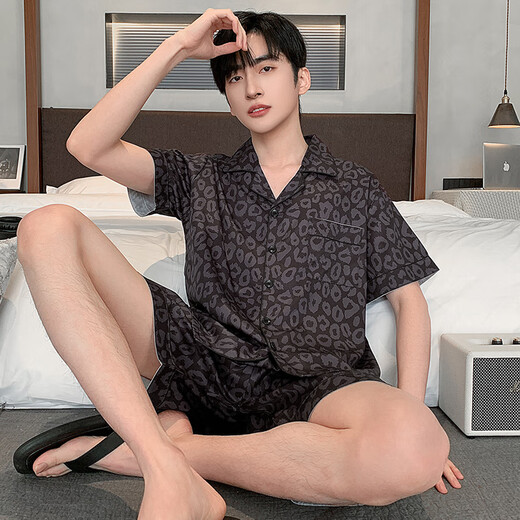 浪莎冰丝睡衣男士夏季短袖薄款仿真丝家居服男式中青年夏天丝绸套装 LQY6627 3XL 标准码178-188CM/175-195斤