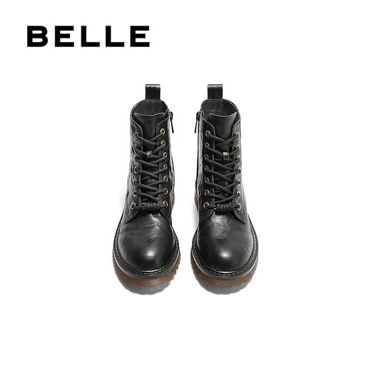 百丽（Belle）街头复古马丁靴女商场同款真皮户外短靴D3D1DDD4 黑色-单里 37 (235mm)