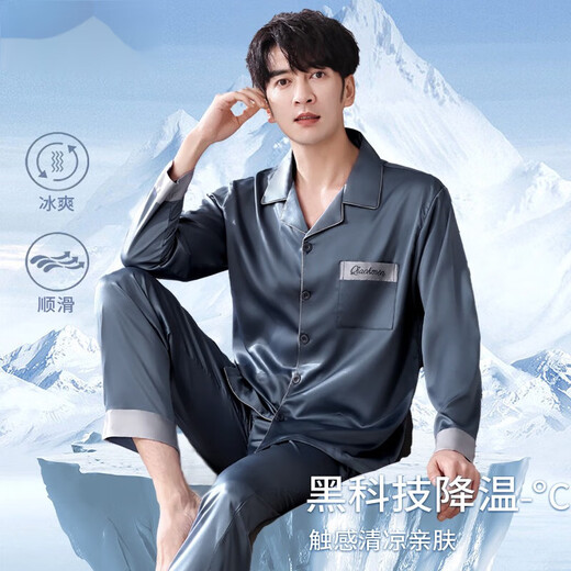 莫代尔冰丝睡衣男夏季薄款感2025新款男士春秋冰雪丝长袖家居服套装 冰雪丝【1098】 L 男  ( 体重120-140斤)