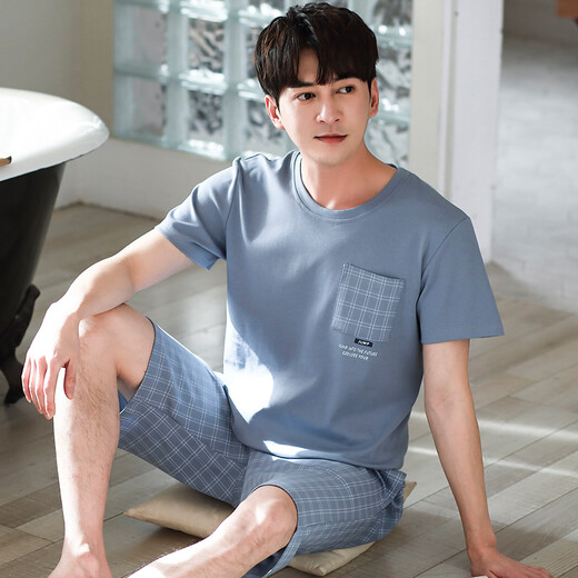 
From the heart pure cotton pajamas men's summer short-sleeved shorts Korean style casual loose plus size home clothes men's pajamas suit JF 9905 3XL men [height 185-190 weight 180-200Jin [Jin equals 0.5 kg]]