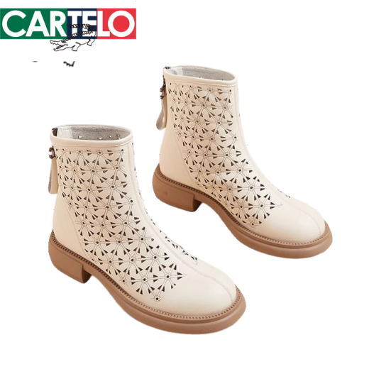 Katile Crocodile 2025 Frühlings- und Herbst Martin Boots Frauen hohl Sandalen Leder Heck Reißverschluss Kurzstiefel Loch Frauenstiefel Sommerdünn Frauenschuhe ungenau 35 35