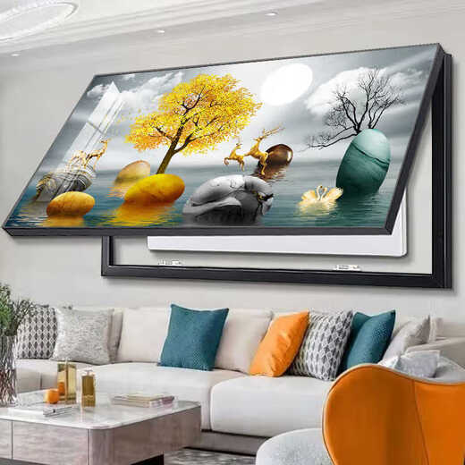 Chengzai großer Elektrikmeterbox-Dekoration Malerei Leicht Luxuslift Cover Starke Schwache Elektrokastenabdeckung Mural Modernes einfaches lochfreies Hängsmalerei JD15934 Meer umarmt alle Flüsse 80*40 (Deckel 70*30) Schwarzer Rahmen mit Abdeckung