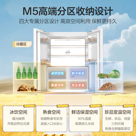 海尔（Haier）511升麦浪全空间保鲜594mm专业超薄零嵌法式多门电冰箱一级能效BCD-511WGHFD1BWLU1国家补贴20%