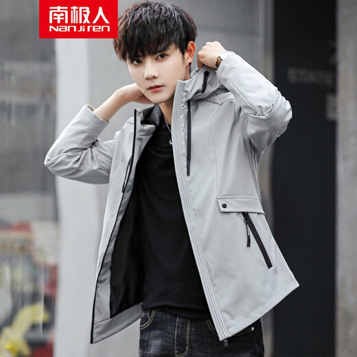 Antarctic Jacket Men's Spring Outerwear Men's Fashion Casual Hooded Slim Boys Handsome Jackets Men's Tops Spring Clothes Comfortable Men's Clothes Teenage Students Summer Thin Men's Clothing 1902 Gray XL