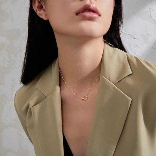 Saturday Fortune (ZLF) yellow 18K gold diamond Möbius ring necklace for women, geometric double ring pendant as a holiday gift for girlfriend, chain length 40+5CM adjustable