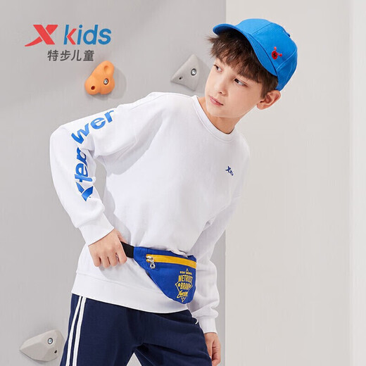 XTEP children's sweatshirts for older boys and girls sports performance series simple logo versatile children's tops 678126209244 Pearl White 140cm