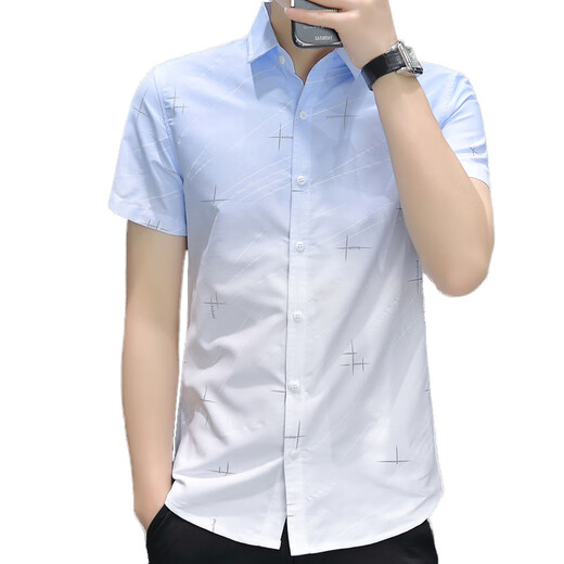 Romon Ice Silk Shirt à manches à manches à manchette pour hommes Ultra-Thin Gradient Couleur décontractée Half-Mousveved Collar Vêtements Handsoms Men's Clothing 843 Gray + 844 Kaki 4xl