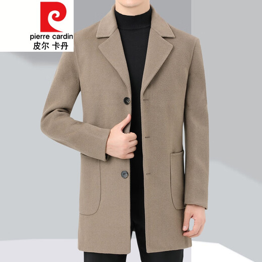 Pierre cardin double-sided cashmere coat men's mid-length wool wool coat spring and autumn casual suit collar windbreaker black 175/size