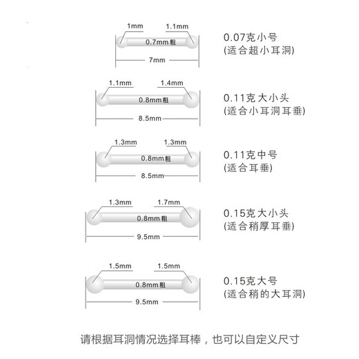 YOUSHINUO Pt950 Platinum Ear Stick Platinum Earrings Gold Ear Stick for Office Workers Invisible Both ends are the same size 0.1g (single)