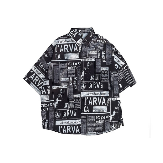 Camisa de estilo Kaduton Hong Kong Hombres Ins Trendy Versátiles de periódico suelto Camisa de verano Trendy Brand Style Style Quarter Sleeve Chaqueta Boy Summer Clothing White XL