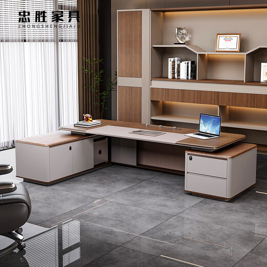 Zhongsheng Office Furniture Light Luxury High-end Boss Desk E0 Class Environmentally Friendly Boss Desk Chairman High-end President Desk and Chair Combination 2.8 Meter Boss Desk E0 Class-Surround Lighting
