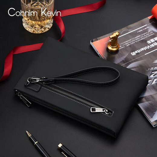 Bolso a mano para hombres de Cohnim Kevin sosteniendo la mano de la mano de los hombres con la cremallera que sostiene una billetera larga dando a su esposo el regalo de cumpleaños del padre [negocio de la moda] c226 negro