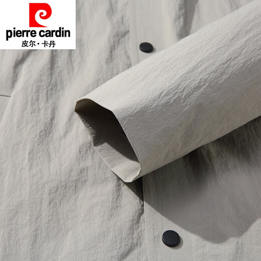 皮尔卡丹（pierre cardin）男装轻薄风衣男中长休闲上衣春秋新款浅色翻领商务修身外套 米灰色 M 170