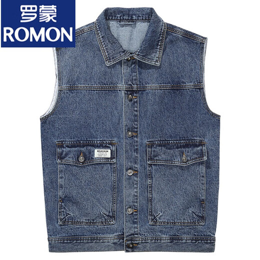 Romon 2024 Denim Weste Männer Ärmelne Weste Jacke Herren Spring- und Herbst Trendy Lose vielseitige Arbeit Jacke 9215 Blau + 9215 Schwarz 2xl