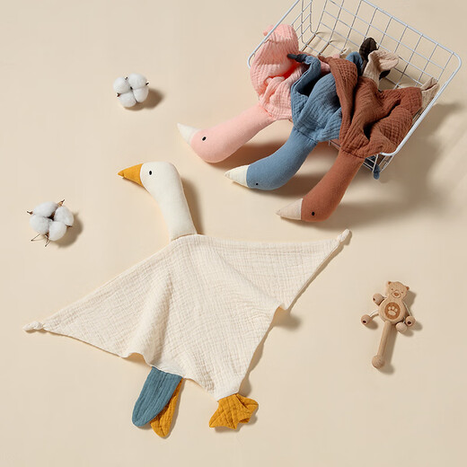 Jingmengyuan crumpled cloth soothing napkin baby can chew the doll sleep baby put to sleep pure cotton gauze little swan hand puppet gray bunny (goose) 1 pack