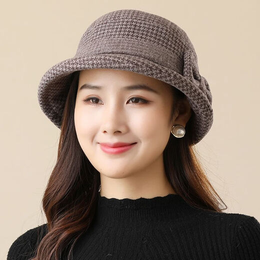 万舰中老年人帽子女秋秋季妈妈毛呢盆帽加厚奶奶礼帽春秋洋气渔夫 卡其色 可调节