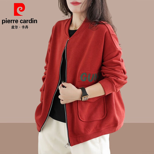 Pierre cardin cardigan sweater jacket ladies 2025 spring and autumn new fashionable age-reducing versatile baseball uniform fashion jacket top dark gray XL recommended 115Jin [Jin equals 0.5 kg]-130Jin [Jin equals 0.5 kg]