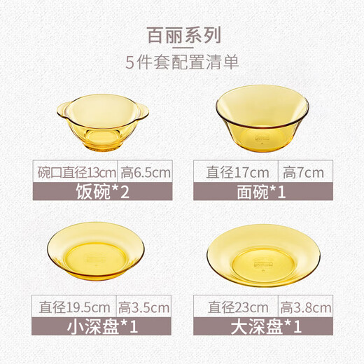 Corning Tableware Set Household Heat-Resistant Glass Dish Plate Salad Bowl 5-piece Set 5-OV-A/BF