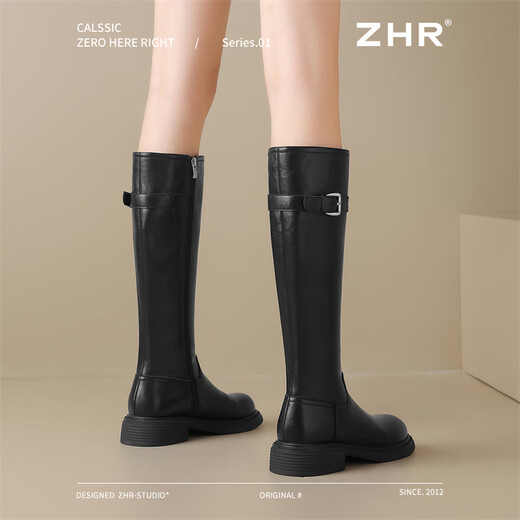 ZHR long boots for women, fashionable pleated knight boots, women's winter velvet tall thick-soled women's boots BL323A black 37