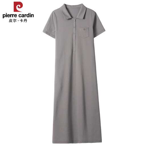 Pierre Cardin 2025 Neues Polokleid reines Baumwoll-Sommer-Lampe Langes Überknee-T-Shirt Lose Casual Sports kurzärmeliger Rock Green 9859 S 90-100jin [Jin ist 0,5 kg]