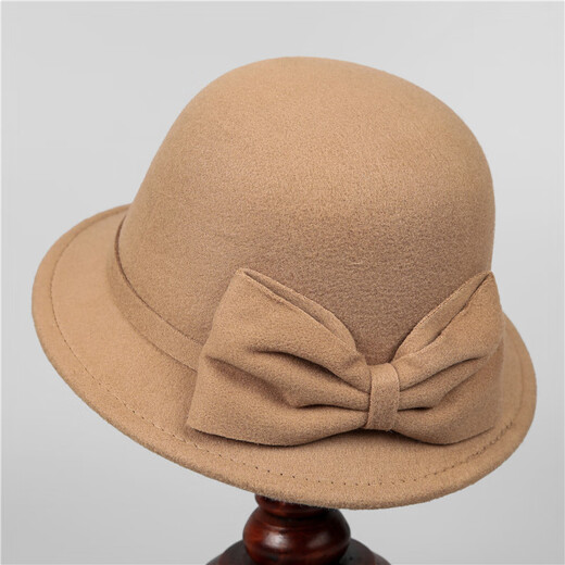 Jiasshengxi Hepburn Style élégant en laine de laine chapeau d'automne et arc d'hiver pêcheur pêcheur