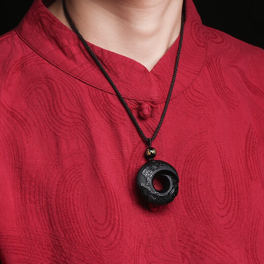 Shi Chuan Baishi natural black gold obsidian pendant men's fortune-turning six-character mantra transfer bead necklace boy's birthday gift