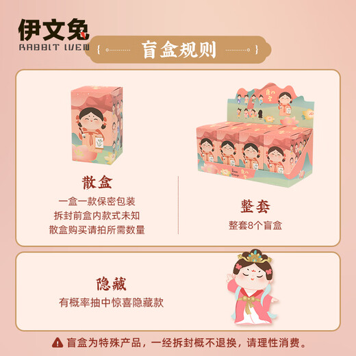 THE RABBIT IVEN Guochao Tang Xiaoyuan Ornaments Blind Box Figures Xi'an Souvenirs Cultural and Creative Gifts Birthday Gifts Women's Office Ornaments Tang Bayi Blind Boxes Full Box of 8 + Display Stand + Gift Bag