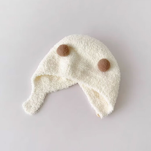 Tutu Dawen Baby Hat Autumn and Winter Baby Hats 0-6-12 Months Warm 3-Year-Old Male and Female Baby Ear-protecting Plush Pullover Hat Small ball beige + headband with good elasticity Head circumference 38-48cm (recommended for 0-2 years old)