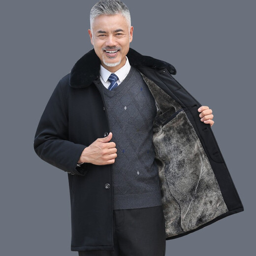 VACK cotton-padded coat for men, middle-aged winter coat, men's medium-long winter velvet thickened daddy workwear, senior citizen clothes, daddy coat, middle-aged and elderly men's autumn and winter cotton-padded jacket, black XL (recommended weight 115-135Jin Jin is equal to 0.5 kg)